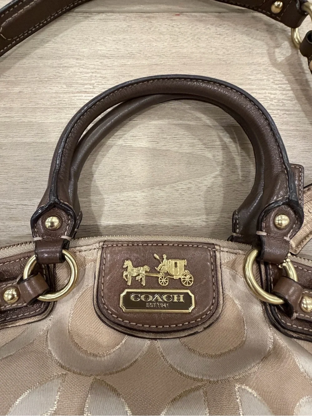 Coach 18608 Madison Op Art Metallic Outline Sateen Sophia Handbag Brown